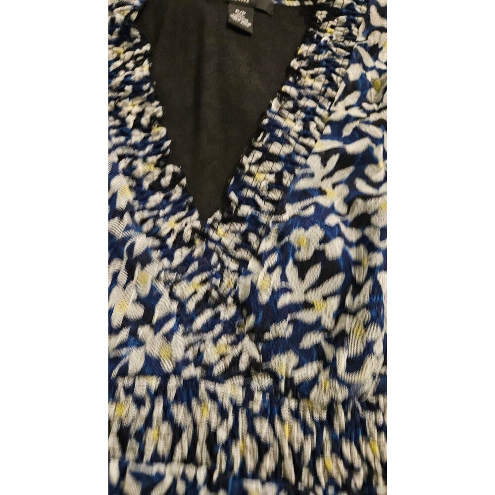 Alfani Petite P Navy Blue Floral Sheer Mesh Blouse Empire Waist - Picture 5 of 11